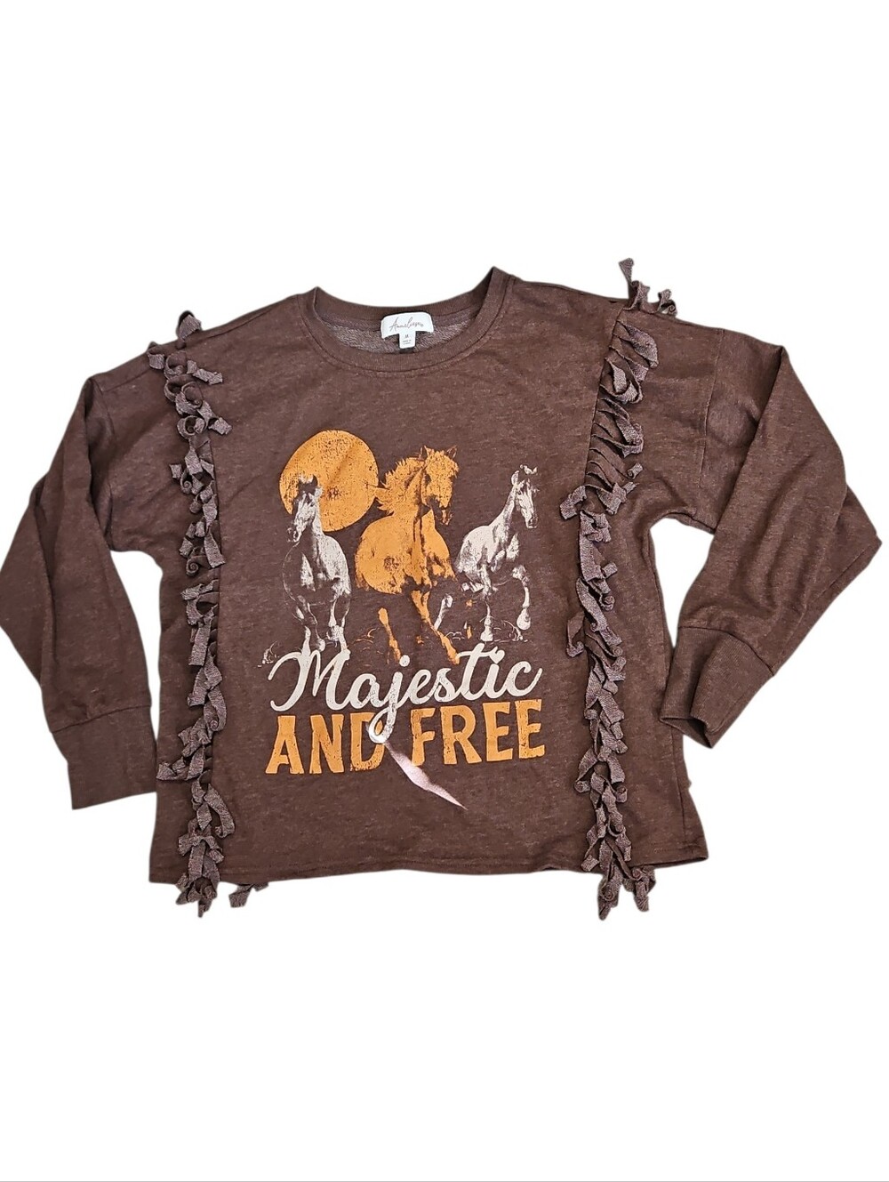 Majestic And Free Brown Orange Graphic Sweatshirt Horses Fridge Size Medium
